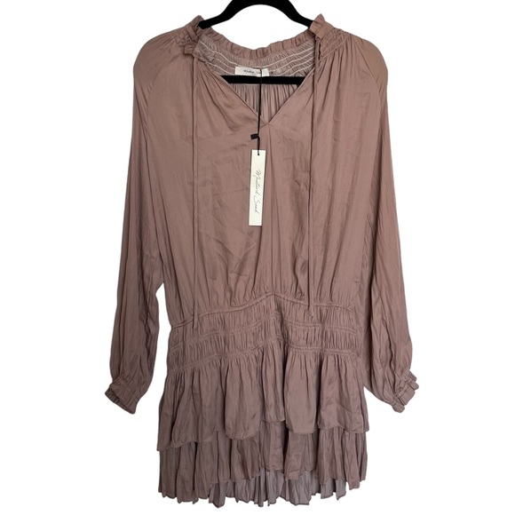 NWT Mustard Seed Mocha Drop Waist Smocked Tiered Ruffle Mini Dress - Size Medium - Picture 1 of 8